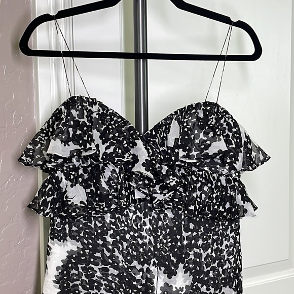 NWT! Marchesa Notte Tiered Ruffle Spaghetti Strap Mini Dress Black White… - Picture 4 of 13